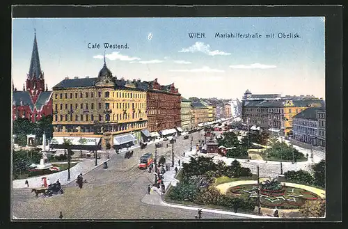 AK Wien, Café Westend an der Mariahilferstrasse mit Obelisk