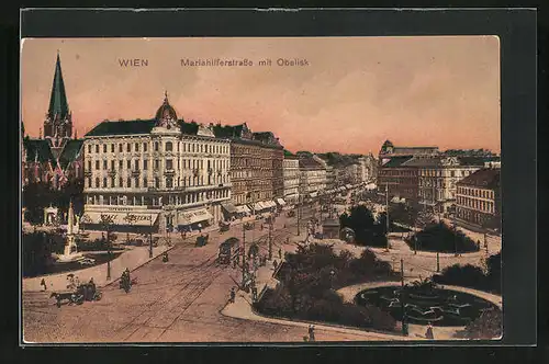 AK Wien, Café Westend an der Mariahilferstrasse mit Obelisk