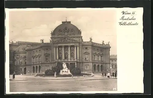 AK Wien, Deutsches Volkstheater mit Denkmal