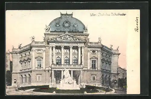 AK Wien, Deutsches Volkstheater mit Denkmal
