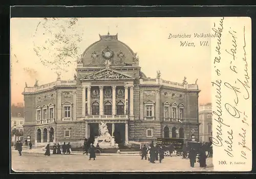 AK Wien, Deutsches Volkstheater mit Denkmal