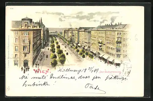 Lithographie Wien, Blick auf den Schottenring