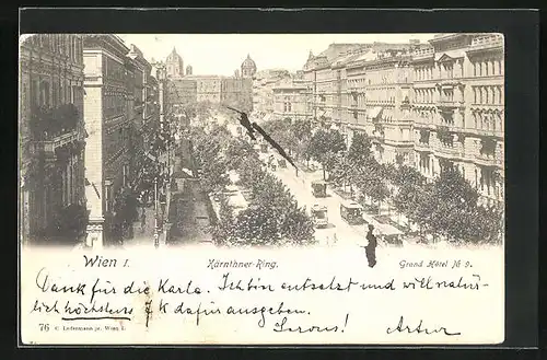 AK Wien, Blick auf den Kärnthner-Ring mit Grand Hotel No. 9