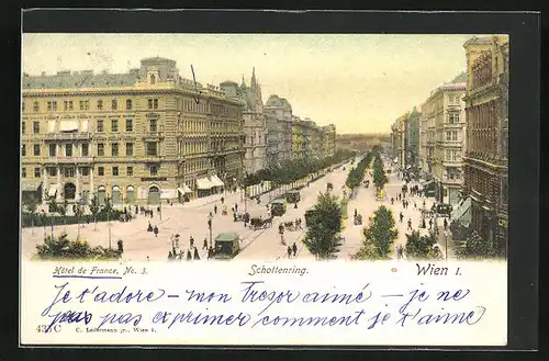 AK Wien, Strassenpartie, Schottenring mit Hotel de France No. 3