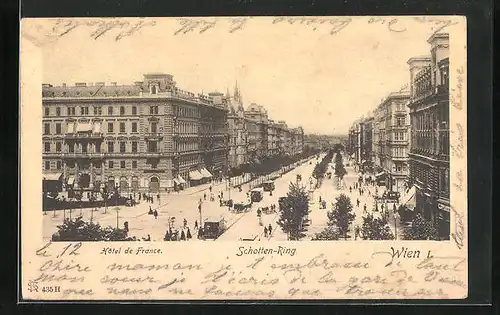 AK Wien, Blick in den Schotten-Ring mit Hotel de France