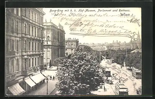 AK Wien, Burg-Ring mit k.k. Hof-Museen, Parlament und Rathaus