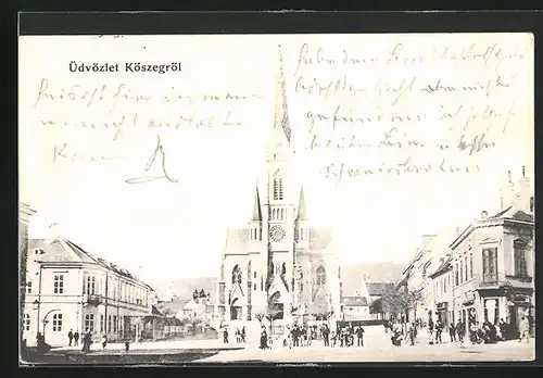 AK Köszeg, Buntes Treiben vor der Kirche