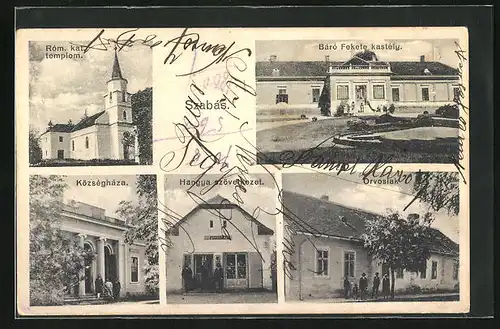 AK Szabas, Katholische Kirche, Geschäft und Gebäude im Ort
