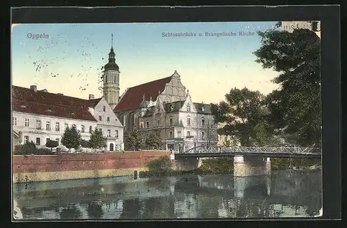 AK Oppeln, Schlossbrücke u. Evangelische Kirche