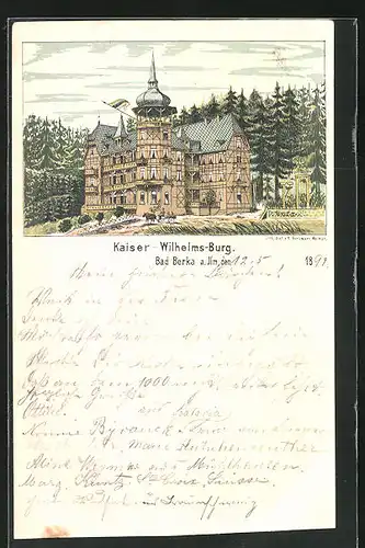 Lithographie Bad Berka, Hotel Kaiser Wilhelms-Burg