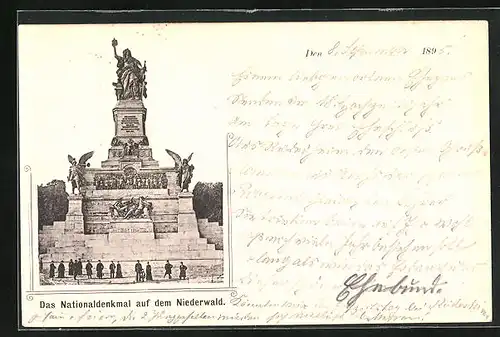 Vorläufer-Lithographie Rüdesheim, 1895, Nationaldenkmal auf dem Niederwald