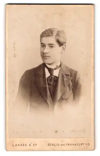 Fotografie L. Haase & Co., Berlin, Unter den Linden 67, Portrait junger Herr im Anzug mit Krawatte