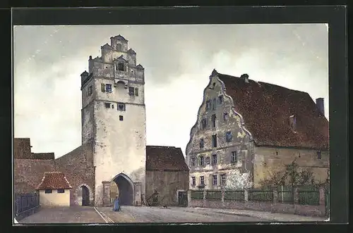 Künstler-AK Photochromie Nr. 2774: Dinkelsbühl, Nördlinger Tor mit Stadtmühle