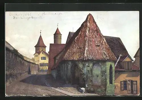 Künstler-AK Photochromie Nr. 2773: Dinkelsbühl, Strasse an der Stadtmauer mit Drei-Königskapelle
