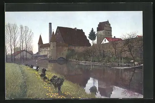 Künstler-AK Photochromie Nr. 2776: Dinkelsbühl, Blick auf Stadtmühle und Nördlinger Tor
