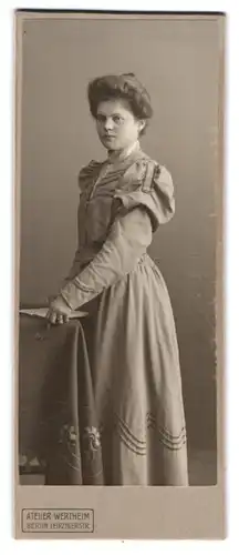 Fotografie Atelier Wertheim, Berlin, Leipzigerstr., junge Dame im eleganten Kleid mit Puffärmeln