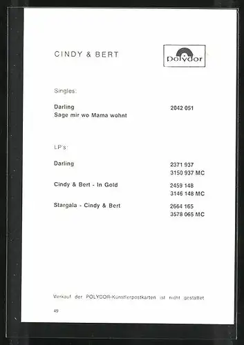 AK Musiker-Duo Cindy & Bert, mit Autograph