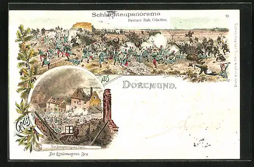 Lithographie Magdeburg, Schlachtenpanorama, Die Erstürmung von Brie