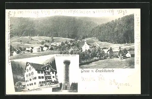 AK Enzklösterle, Gasthaus zur Krone, Kaiser Wilhelm-Turm