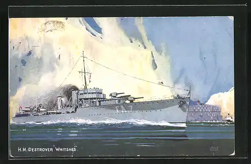 AK HM Destroyer Whitshed, Kriegsschiff in voller Fahrt