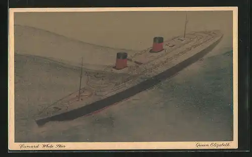 AK Queen Elizabeth, Cunard White Star, Ansicht Passagierschiff aus der Vogelschau