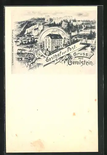 Künstler-AK Gerolstein, Gasthof zur Post, Totalansicht