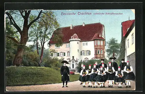 AK Ländliche Schlossbesucher in hessischer Tracht