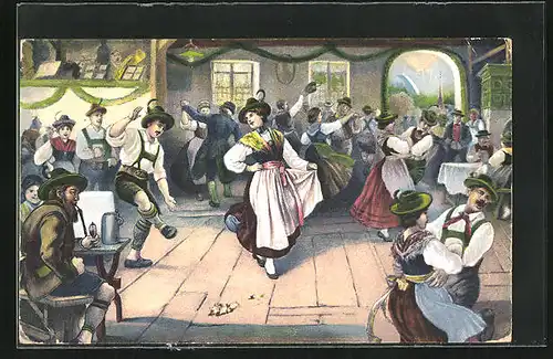 AK Tanzpaare in Tracht beim Volkstanz