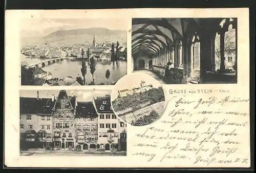 AK Stein am Rhein, Wohnhäuser, Flusspartie, Schloss