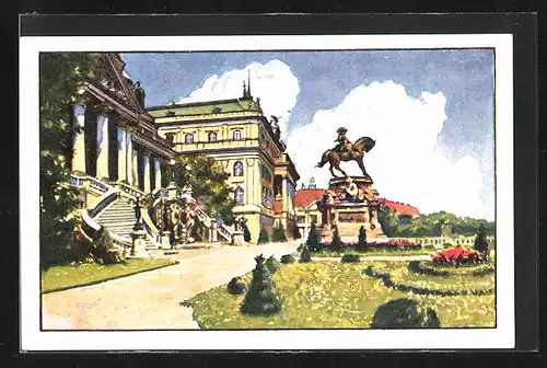 Künstler-AK Budapest, Kgl. Burggarten mit Reiterstandbild des Erzherzogs Eugen