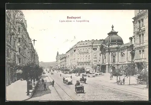 AK Budapest, Ansicht des Leopoldrings mit Kutschen