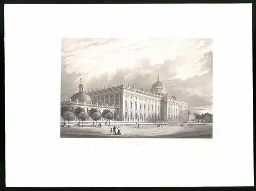 Stahlstich Potsdam, Neues Palais bei Sanssouci, aus Brandenburgisches Album von B. S. Berendsohn, 1860, 26 x 35cm