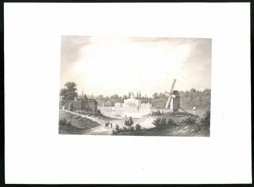 Stahlstich Potsdam, Marmor Palais mit Windmühle, aus Brandenburgisches Album von B. S. Berendsohn, 1860, 26 x 35cm