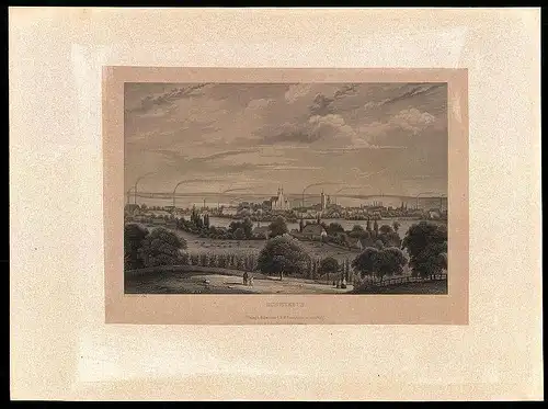 Stahlstich Schwiebus, Panorama mit Kirche, aus Brandenburgisches Album von B. S. Berendsohn, 1860, 26 x 35cm