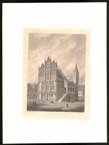 Stahlstich Tangermünde, Rathaus, aus Brandenburgisches Album von B. S. Berendsohn, 1860, 26 x 35cm