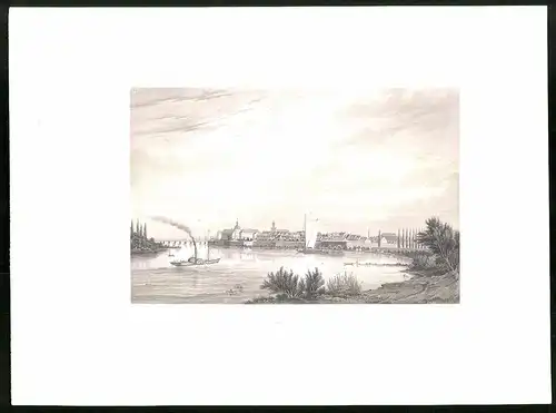 Stahlstich Cüstrin, Flusspartie mit Zentrum, aus Brandenburgisches Album von B. S. Berendsohn, 1860, 26 x 35cm