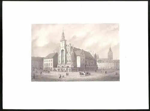 Stahlstich Frankfurt a. O., Rathhaus, aus Brandenburgisches Album von B. S. Berendsohn, 1860, 26 x 35cm