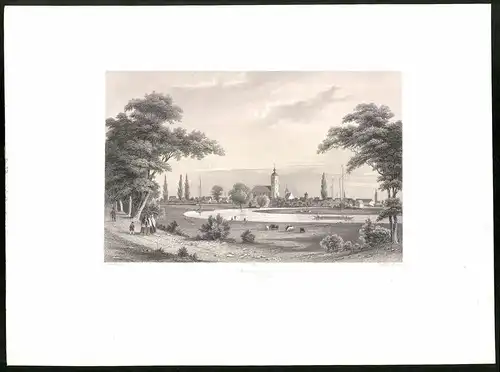 Stahlstich Fürstenwalde, Panorama von den Anlagen gesehen, aus Brandenburgisches Album von B. S. Berendsohn, 1860