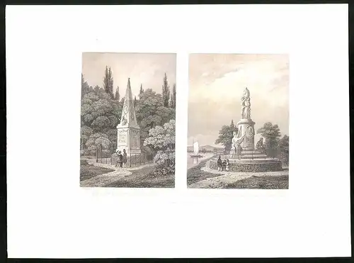 Stahlstich Frankfurt a. O., Monument General v. Kleist, aus Brandenburgisches Album von B. S. Berendsohn, 1860