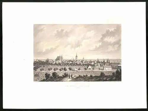Stahlstich Luckau, Panorama mit Kirche, aus Brandenburgisches Album von B. S. Berendsohn, 1860, 26 x 35cm