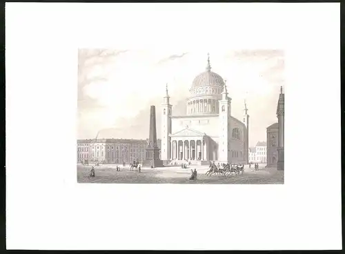 Stahlstich Potsdam, Nicolai-Kirche mit Denkmal, aus Brandenburgisches Album von B. S. Berendsohn, 1860, 26 x 35cm