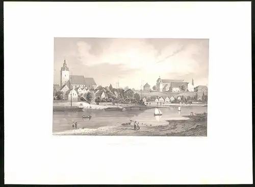 Stahlstich Havelberg, Panorama mit Kirche, aus Brandenburgisches Album von B. S. Berendsohn, 1860, 26 x 35cm