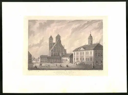 Stahlstich Prenzlau, Marienkirche, aus Brandenburgisches Album von B. S. Berendsohn, 1860, 26 x 35cm