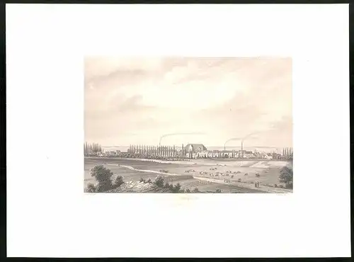 Stahlstich Pritzwalk, Panorama, aus Brandenburgisches Album von B. S. Berendsohn, 1860, 26 x 35cm