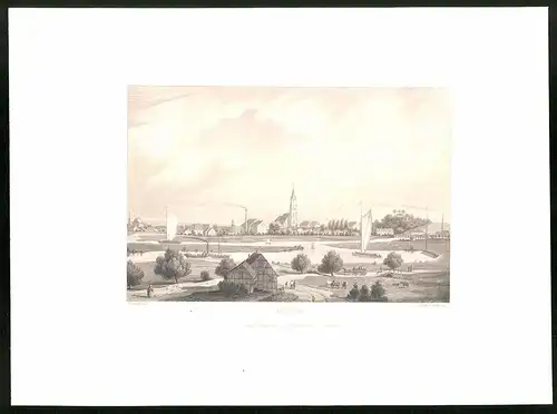 Stahlstich Rathenow, Panorama mit Kirche, aus Brandenburgisches Album von B. S. Berendsohn, 1860, 26 x 35cm