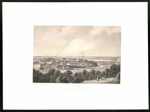 Stahlstich Spremberg, Panorama mit Kirche, aus Brandenburgisches Album von B. S. Berendsohn, 1860, 26 x 35cm