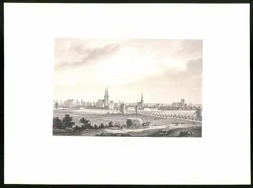 Stahlstich Stendal, Panorama vom Kalkberge gesehen, aus Brandenburgisches Album von B. S. Berendsohn, 1860, 26 x 35cm