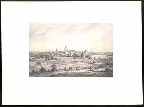 Stahlstich Wittstock, Panorama mit Kirche, aus Brandenburgisches Album von B. S. Berendsohn, 1860, 26 x 35cm