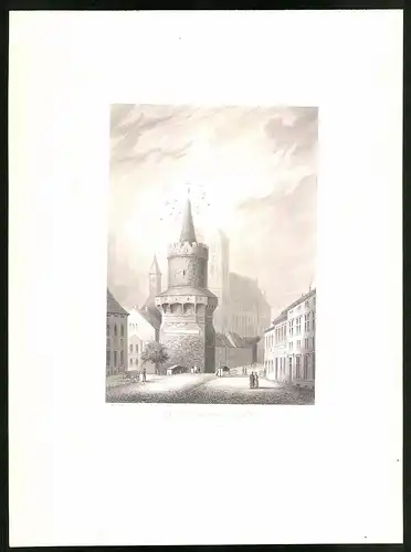 Stahlstich Prenzlau, Der Mittelthor-Thurm, aus Brandenburgisches Album von B. S. Berendsohn, 1860, 26 x 35cm