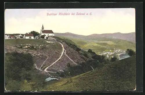 AK Salesel / Dolni Zalezly, Blick auf Dubitzer Kirchlein